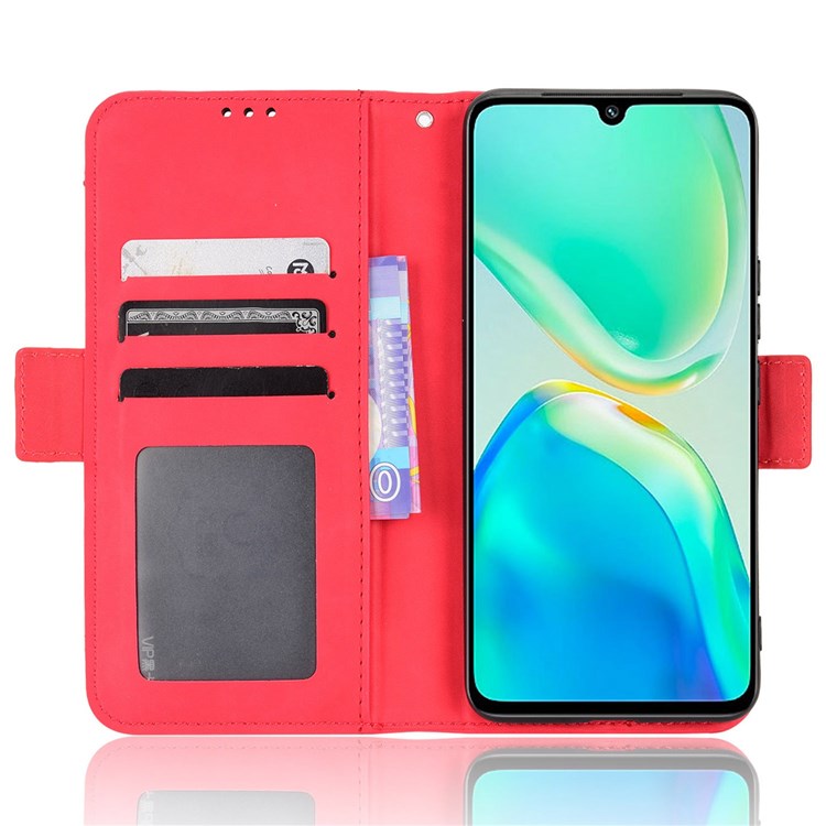 Protective Case for vivo S15e 5G Scratch Resistant Phone Cover PU Leather Wallet Phone Case with Multiple Card Slots - Red