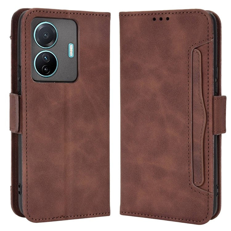 Protective Case for vivo S15e 5G Scratch Resistant Phone Cover PU Leather Wallet Phone Case with Multiple Card Slots - Brown