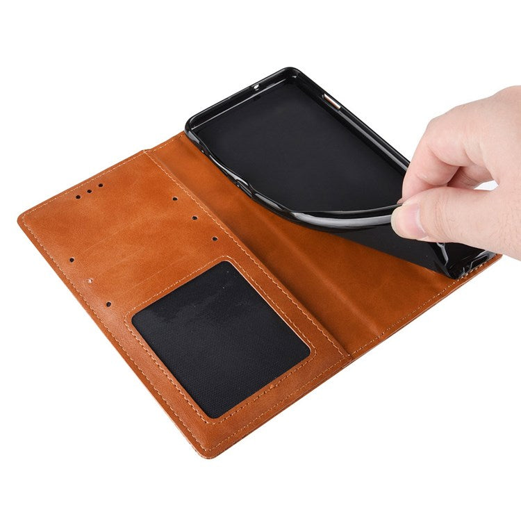 Retro Surface Anti-Fall Case for vivo S15e 5G Wallet Phone Case Leather Mobile Phone Protector with Stand - Brown