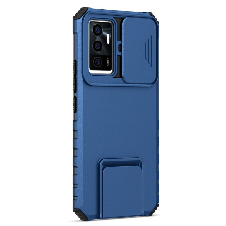 Protective Phone Case for vivo V23e 5G/S10e 5G Kickstand PC + TPU Cover with Sliding Camera Protection - Blue