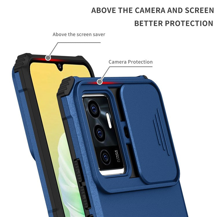 Protective Phone Case for vivo V23e 5G/S10e 5G Kickstand PC + TPU Cover with Sliding Camera Protection - Blue