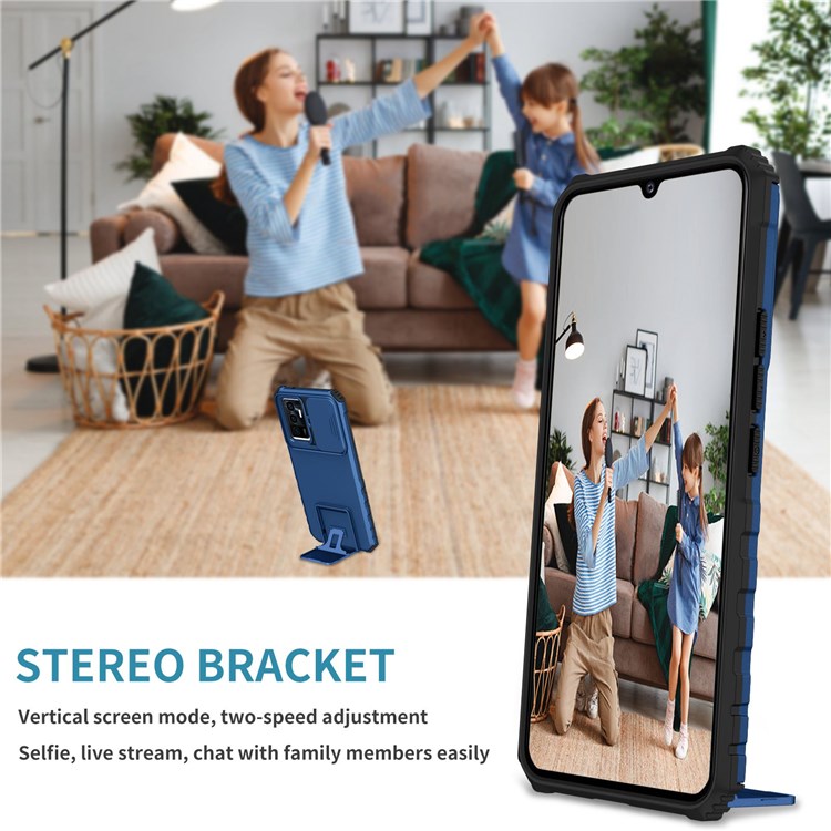 Protective Phone Case for vivo V23e 5G/S10e 5G Kickstand PC + TPU Cover with Sliding Camera Protection - Blue