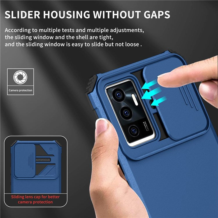 Protective Phone Case for vivo V23e 5G/S10e 5G Kickstand PC + TPU Cover with Sliding Camera Protection - Blue