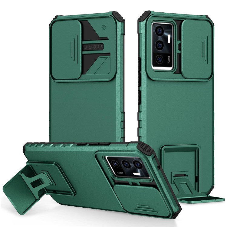 Protective Phone Case for vivo V23e 5G/S10e 5G Kickstand PC + TPU Cover with Sliding Camera Protection - Blackish Green