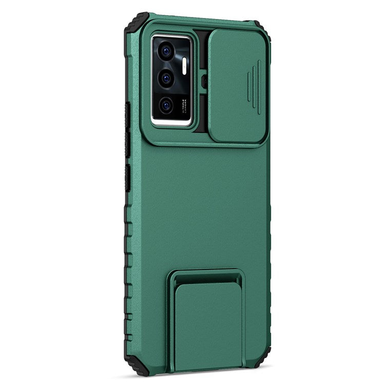 Protective Phone Case for vivo V23e 5G/S10e 5G Kickstand PC + TPU Cover with Sliding Camera Protection - Blackish Green