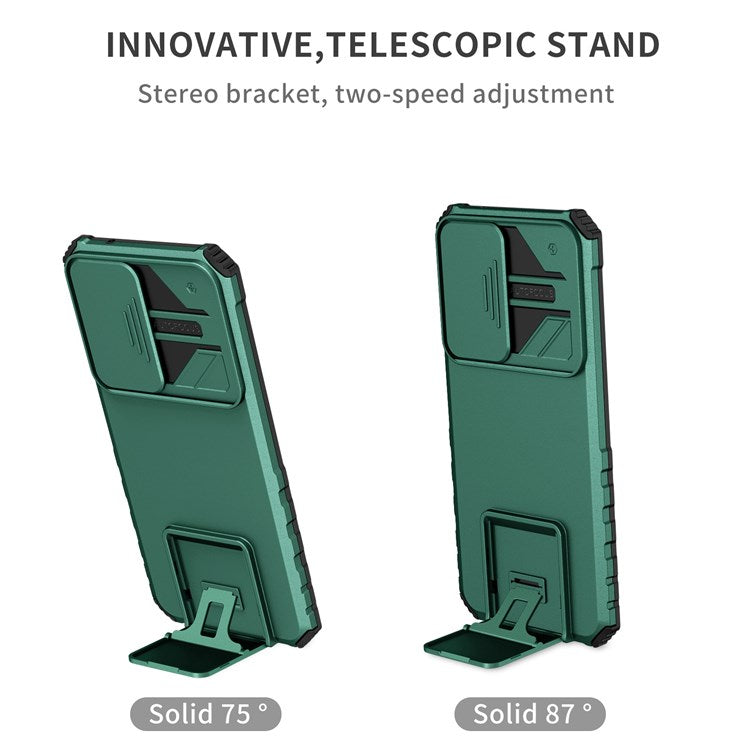 Protective Phone Case for vivo V23e 5G/S10e 5G Kickstand PC + TPU Cover with Sliding Camera Protection - Blackish Green