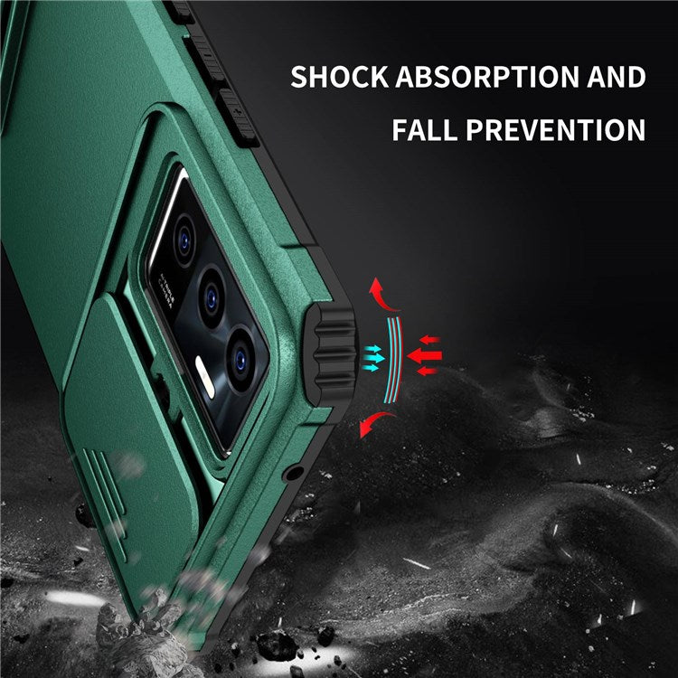 Protective Phone Case for vivo V23e 5G/S10e 5G Kickstand PC + TPU Cover with Sliding Camera Protection - Blackish Green