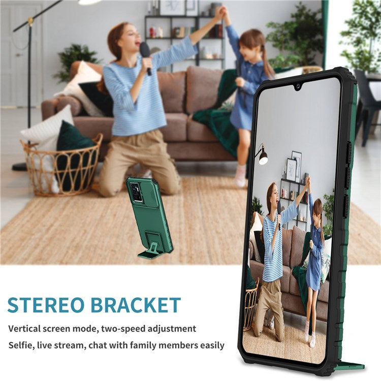 Protective Phone Case for vivo V23e 5G/S10e 5G Kickstand PC + TPU Cover with Sliding Camera Protection - Blackish Green