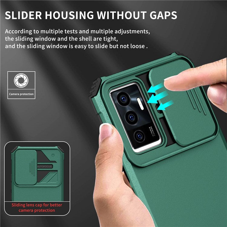 Protective Phone Case for vivo V23e 5G/S10e 5G Kickstand PC + TPU Cover with Sliding Camera Protection - Blackish Green