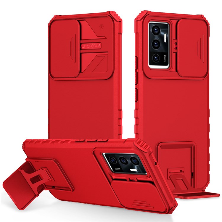 Protective Phone Case for vivo V23e 5G/S10e 5G Kickstand PC + TPU Cover with Sliding Camera Protection - Red