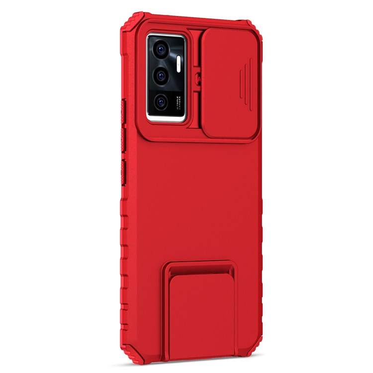 Protective Phone Case for vivo V23e 5G/S10e 5G Kickstand PC + TPU Cover with Sliding Camera Protection - Red