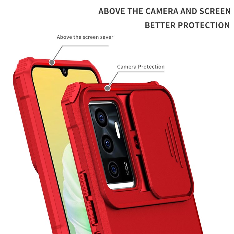 Protective Phone Case for vivo V23e 5G/S10e 5G Kickstand PC + TPU Cover with Sliding Camera Protection - Red