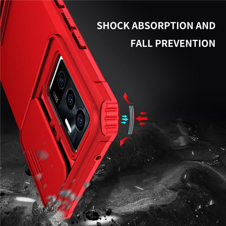 Protective Phone Case for vivo V23e 5G/S10e 5G Kickstand PC + TPU Cover with Sliding Camera Protection - Red