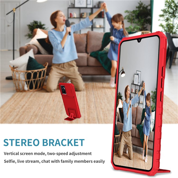 Protective Phone Case for vivo V23e 5G/S10e 5G Kickstand PC + TPU Cover with Sliding Camera Protection - Red