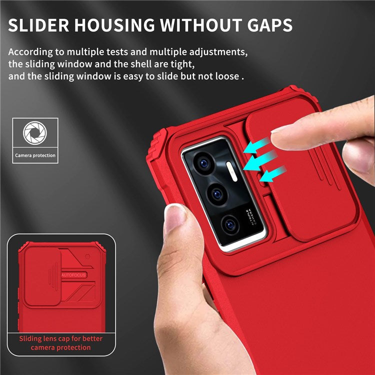 Protective Phone Case for vivo V23e 5G/S10e 5G Kickstand PC + TPU Cover with Sliding Camera Protection - Red