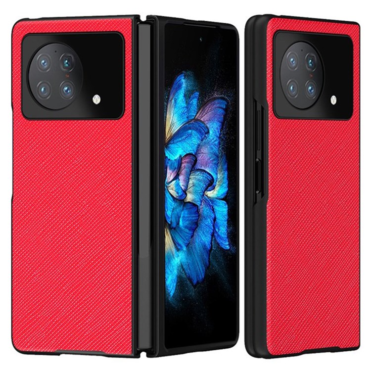 Cross Texture Phone Case for vivo X Fold, Scratch-resistant Rubberized PU Leather Coated PC Phone Cover Shell - Red