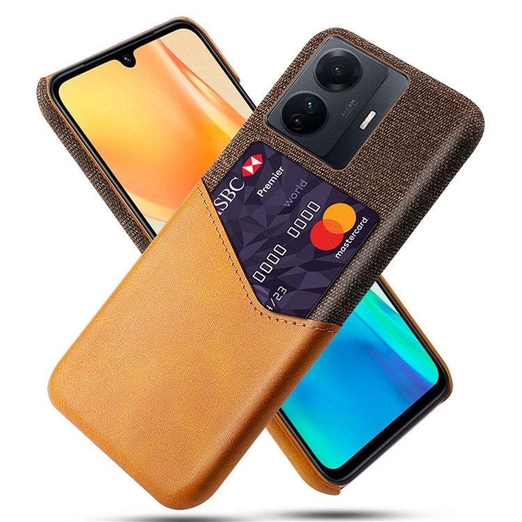 For vivo S15e 5G/T1 (Snapdragon 778G) 5G/iQOO Z6 Pro 5G Card Holder Shockproof PU Leather Coated Hard PC Case Cloth Texture Phone Cover - Orange