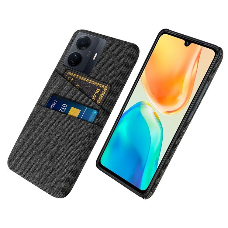 For vivo S15e 5G/T1 (Snapdragon 778G) 5G/iQOO Z6 Pro 5G Cloth Texture Phone Case Cloth + PC Back Cover with Dual Card Slots - Black