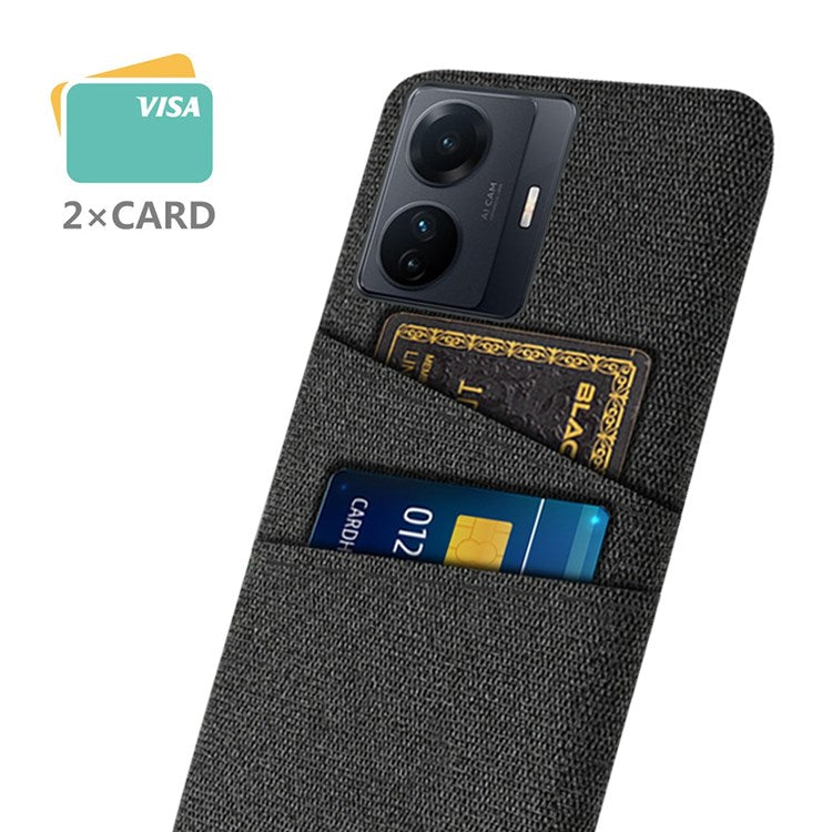 For vivo S15e 5G/T1 (Snapdragon 778G) 5G/iQOO Z6 Pro 5G Cloth Texture Phone Case Cloth + PC Back Cover with Dual Card Slots - Black