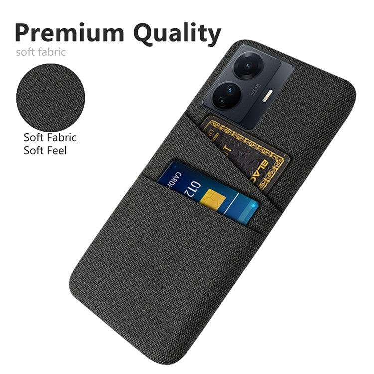 For vivo S15e 5G/T1 (Snapdragon 778G) 5G/iQOO Z6 Pro 5G Cloth Texture Phone Case Cloth + PC Back Cover with Dual Card Slots - Black