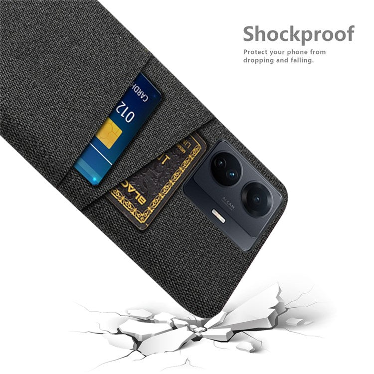 For vivo S15e 5G/T1 (Snapdragon 778G) 5G/iQOO Z6 Pro 5G Cloth Texture Phone Case Cloth + PC Back Cover with Dual Card Slots - Black