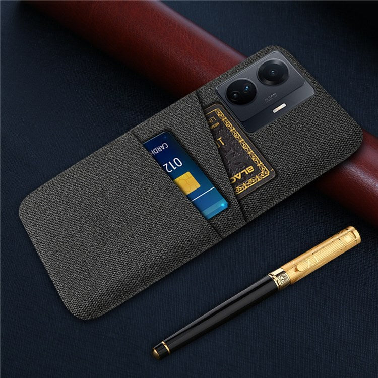 For vivo S15e 5G/T1 (Snapdragon 778G) 5G/iQOO Z6 Pro 5G Cloth Texture Phone Case Cloth + PC Back Cover with Dual Card Slots - Black