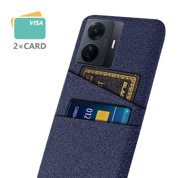 For vivo S15e 5G/T1 (Snapdragon 778G) 5G/iQOO Z6 Pro 5G Cloth Texture Phone Case Cloth + PC Back Cover with Dual Card Slots - Blue