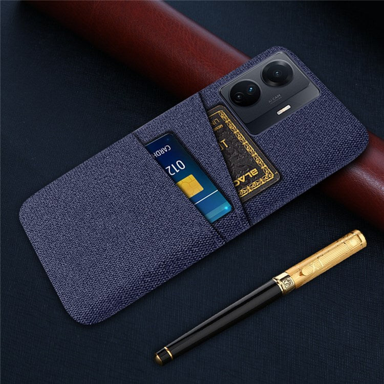 For vivo S15e 5G/T1 (Snapdragon 778G) 5G/iQOO Z6 Pro 5G Cloth Texture Phone Case Cloth + PC Back Cover with Dual Card Slots - Blue