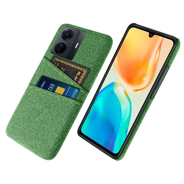 For vivo S15e 5G/T1 (Snapdragon 778G) 5G/iQOO Z6 Pro 5G Cloth Texture Phone Case Cloth + PC Back Cover with Dual Card Slots - Green