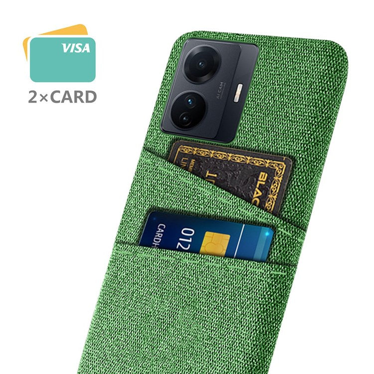 For vivo S15e 5G/T1 (Snapdragon 778G) 5G/iQOO Z6 Pro 5G Cloth Texture Phone Case Cloth + PC Back Cover with Dual Card Slots - Green