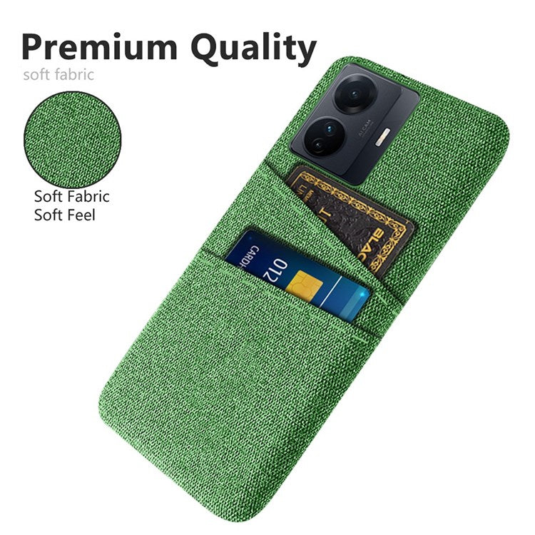 For vivo S15e 5G/T1 (Snapdragon 778G) 5G/iQOO Z6 Pro 5G Cloth Texture Phone Case Cloth + PC Back Cover with Dual Card Slots - Green