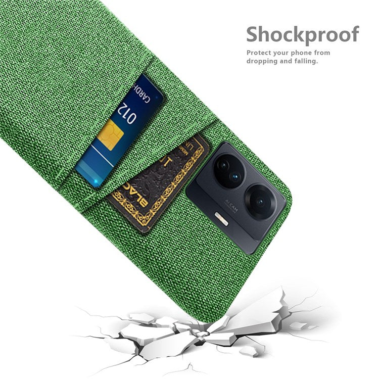 For vivo S15e 5G/T1 (Snapdragon 778G) 5G/iQOO Z6 Pro 5G Cloth Texture Phone Case Cloth + PC Back Cover with Dual Card Slots - Green