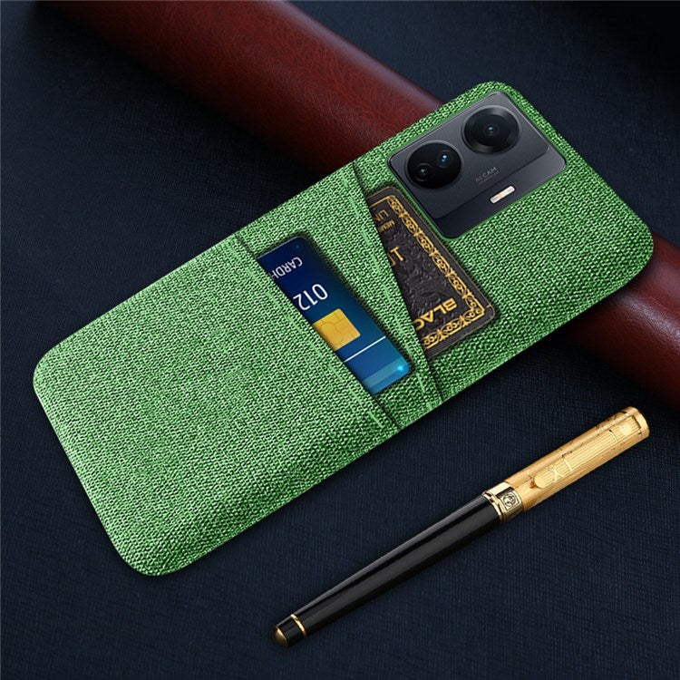 For vivo S15e 5G/T1 (Snapdragon 778G) 5G/iQOO Z6 Pro 5G Cloth Texture Phone Case Cloth + PC Back Cover with Dual Card Slots - Green