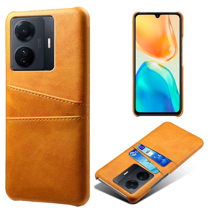 For vivo S15e 5G/T1 (Snapdragon 778G) 5G/iQOO Z6 Pro 5G Cell Phone Protective Case Dual Card Slots PU Leather Coated Hard PC Back Cover - Orange