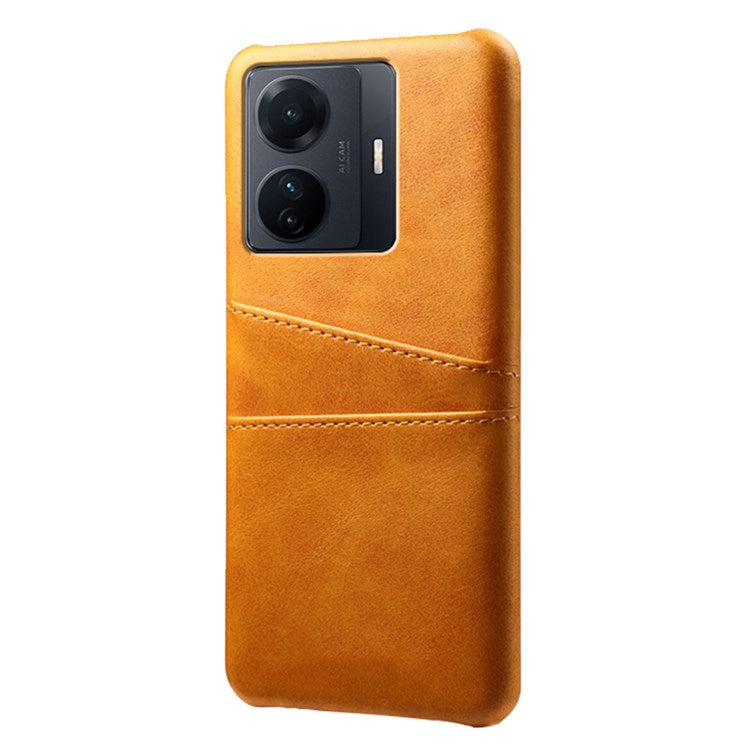 For vivo S15e 5G/T1 (Snapdragon 778G) 5G/iQOO Z6 Pro 5G Cell Phone Protective Case Dual Card Slots PU Leather Coated Hard PC Back Cover - Orange