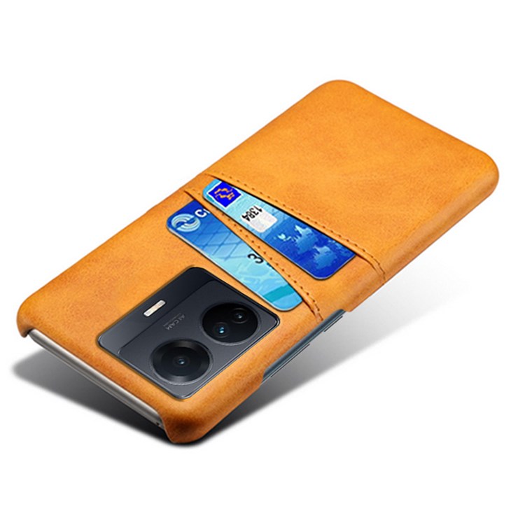 For vivo S15e 5G/T1 (Snapdragon 778G) 5G/iQOO Z6 Pro 5G Cell Phone Protective Case Dual Card Slots PU Leather Coated Hard PC Back Cover - Orange