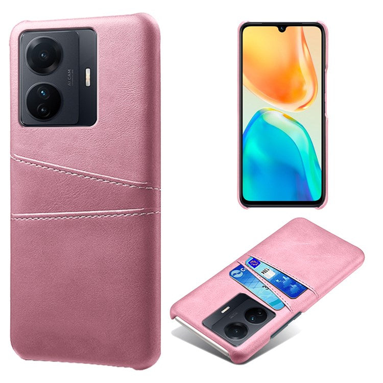 For vivo S15e 5G/T1 (Snapdragon 778G) 5G/iQOO Z6 Pro 5G Cell Phone Protective Case Dual Card Slots PU Leather Coated Hard PC Back Cover - Pink