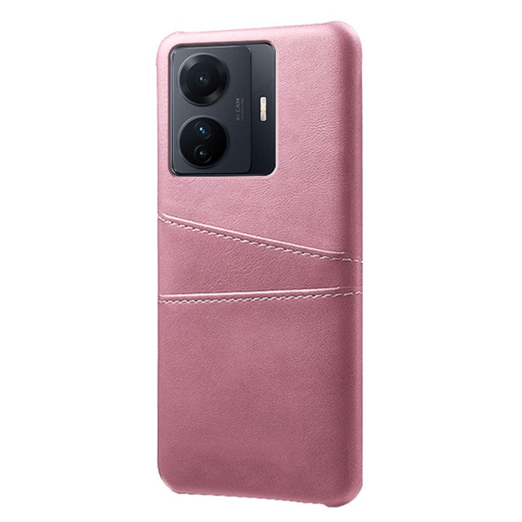 For vivo S15e 5G/T1 (Snapdragon 778G) 5G/iQOO Z6 Pro 5G Cell Phone Protective Case Dual Card Slots PU Leather Coated Hard PC Back Cover - Pink