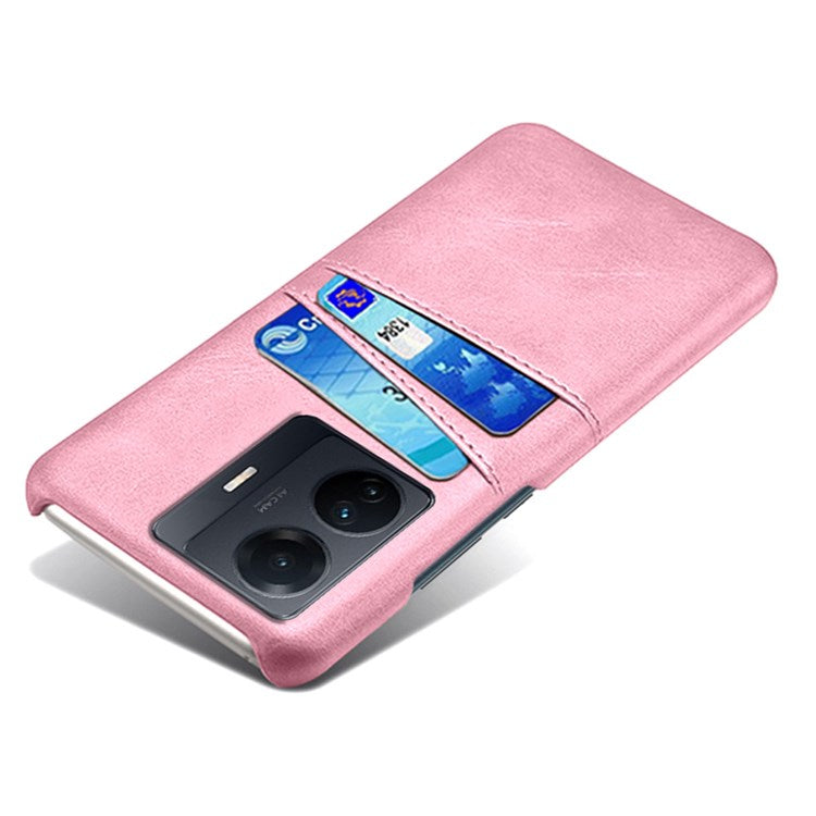 For vivo S15e 5G/T1 (Snapdragon 778G) 5G/iQOO Z6 Pro 5G Cell Phone Protective Case Dual Card Slots PU Leather Coated Hard PC Back Cover - Pink