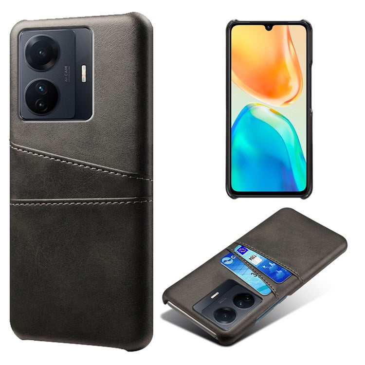 For vivo S15e 5G/T1 (Snapdragon 778G) 5G/iQOO Z6 Pro 5G Cell Phone Protective Case Dual Card Slots PU Leather Coated Hard PC Back Cover - Black