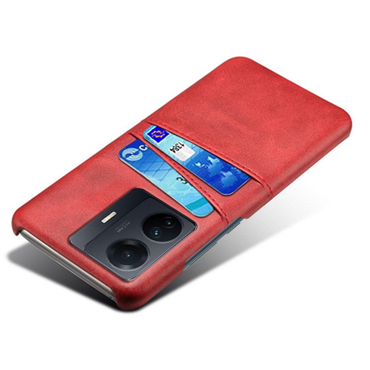 For vivo S15e 5G/T1 (Snapdragon 778G) 5G/iQOO Z6 Pro 5G Cell Phone Protective Case Dual Card Slots PU Leather Coated Hard PC Back Cover - Red