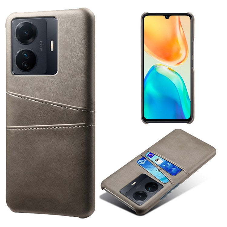 For vivo S15e 5G/T1 (Snapdragon 778G) 5G/iQOO Z6 Pro 5G Cell Phone Protective Case Dual Card Slots PU Leather Coated Hard PC Back Cover - Grey