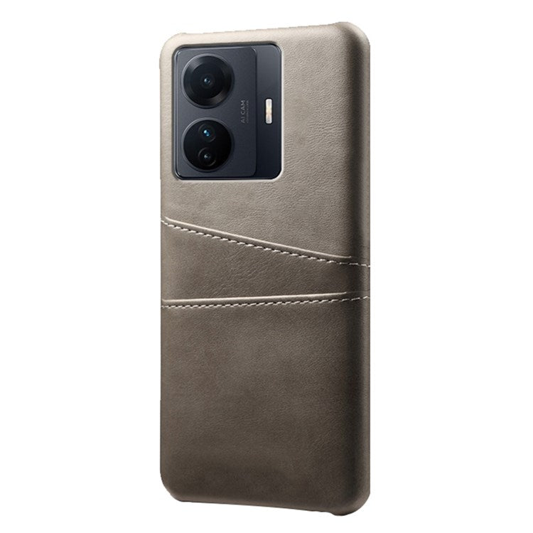 For vivo S15e 5G/T1 (Snapdragon 778G) 5G/iQOO Z6 Pro 5G Cell Phone Protective Case Dual Card Slots PU Leather Coated Hard PC Back Cover - Grey