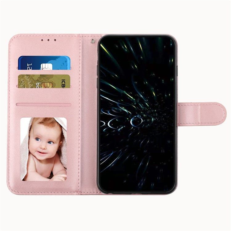 For vivo T1 5G/Y75 5G/Y55 5G Flip Leather Case Stitching Shockproof Phone Cover Folio Stand with Strap - Rose Gold