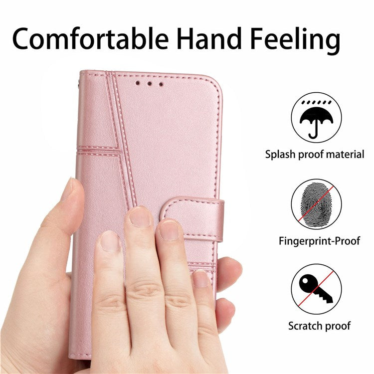 For vivo T1 5G/Y75 5G/Y55 5G Flip Leather Case Stitching Shockproof Phone Cover Folio Stand with Strap - Rose Gold