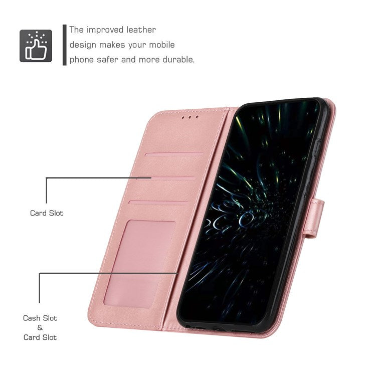 For vivo T1 5G/Y75 5G/Y55 5G Flip Leather Case Stitching Shockproof Phone Cover Folio Stand with Strap - Rose Gold