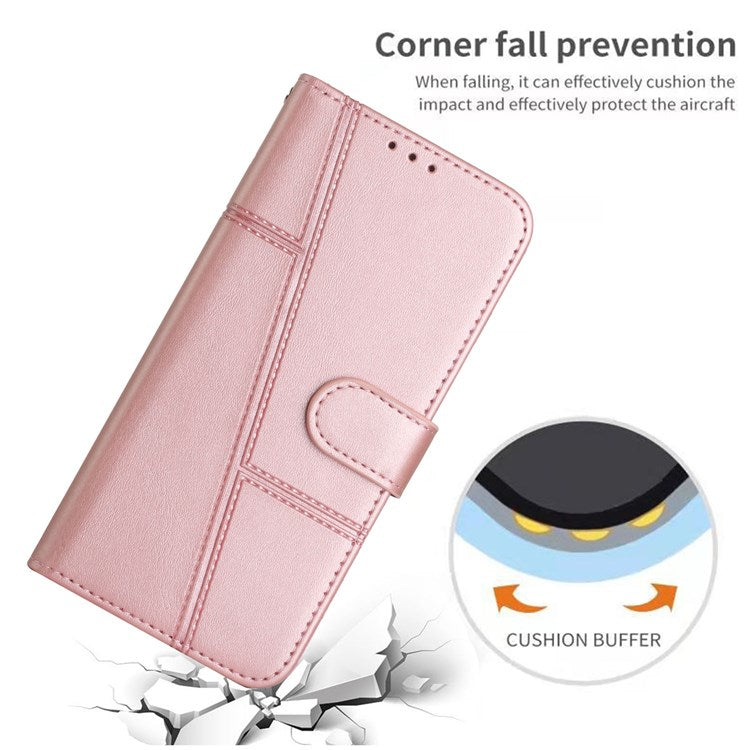 For vivo T1 5G/Y75 5G/Y55 5G Flip Leather Case Stitching Shockproof Phone Cover Folio Stand with Strap - Rose Gold