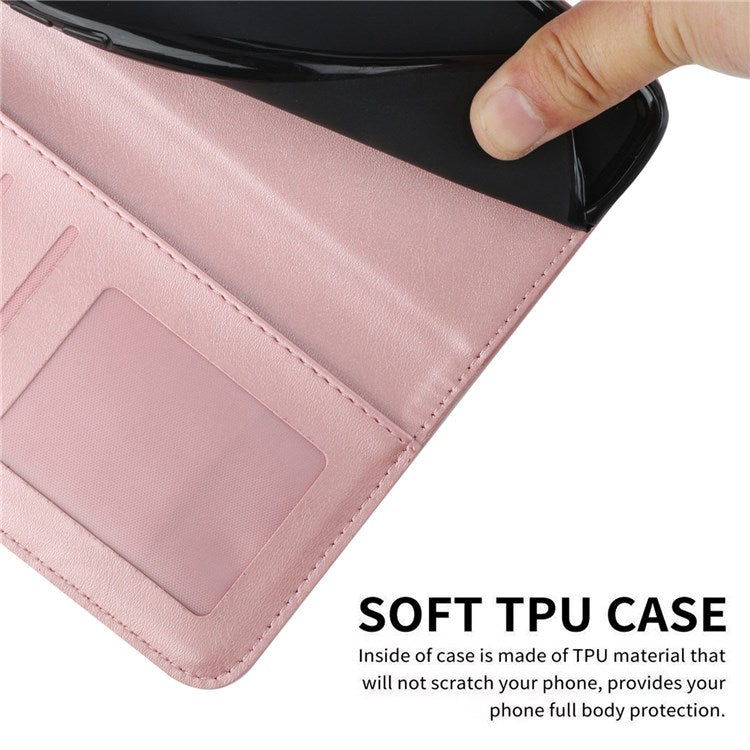 For vivo T1 5G/Y75 5G/Y55 5G Flip Leather Case Stitching Shockproof Phone Cover Folio Stand with Strap - Rose Gold