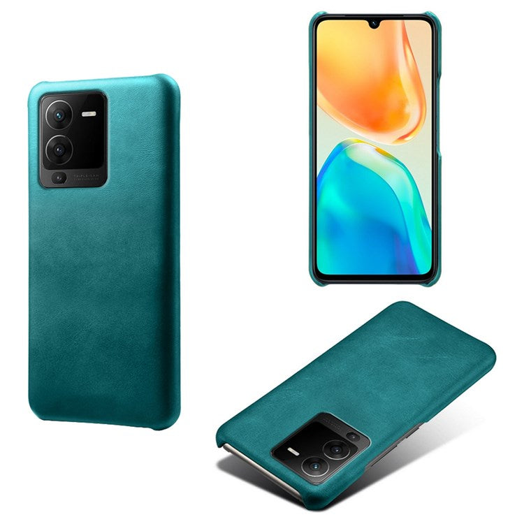 For vivo S15 5G Slim Thin Textured PU Leather Coated Hard PC Cover Wear Resistant Phone Case - Green