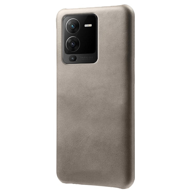 For vivo S15 5G Slim Thin Textured PU Leather Coated Hard PC Cover Wear Resistant Phone Case - Grey